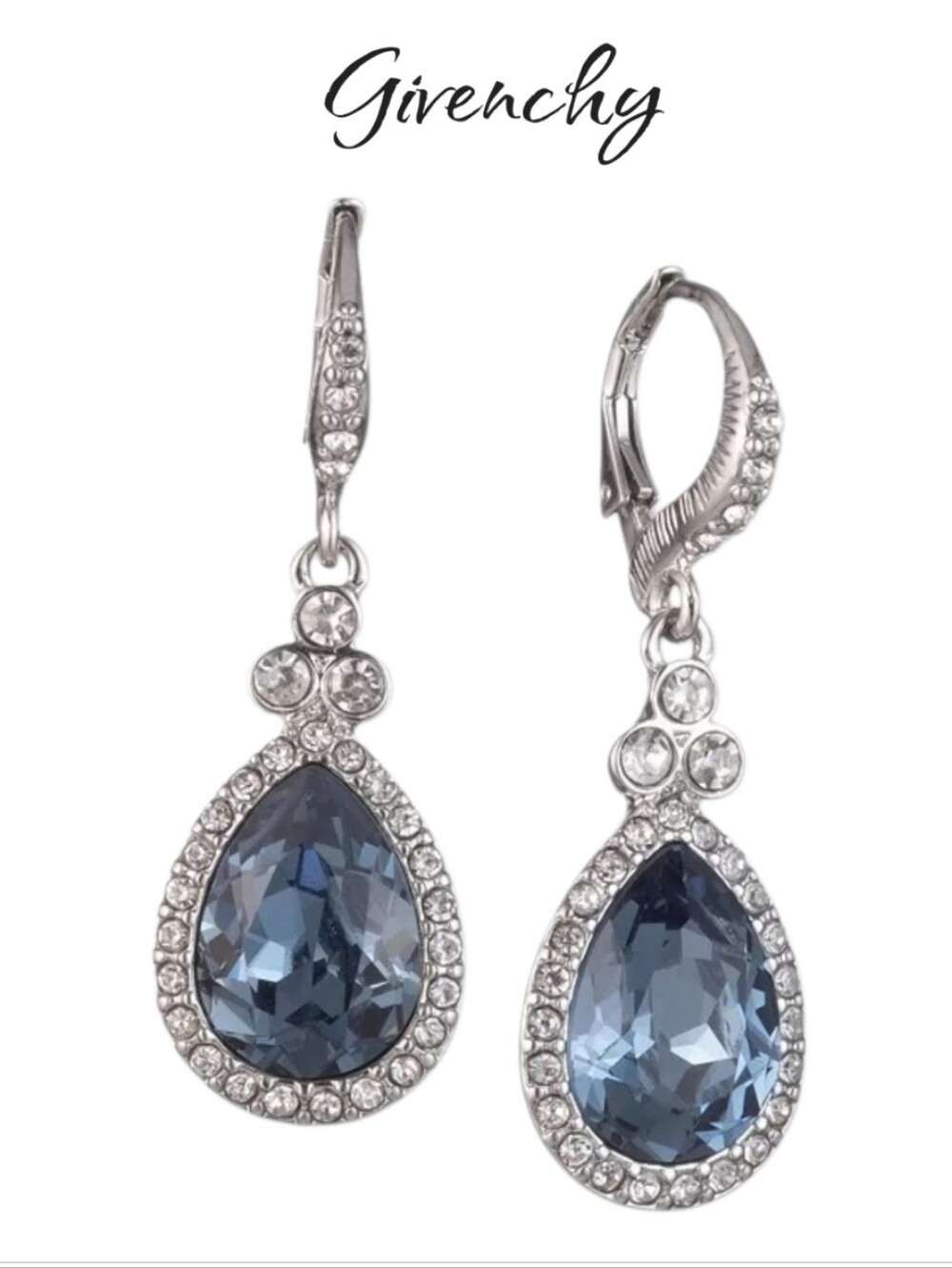 Givenchy Blue Stone Crystal Teardrop Earrings NWT